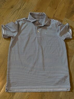Vineyard Vines Youth xL Navy Striped Golf Polo Shirt Whale Logo Sankaty Preppy